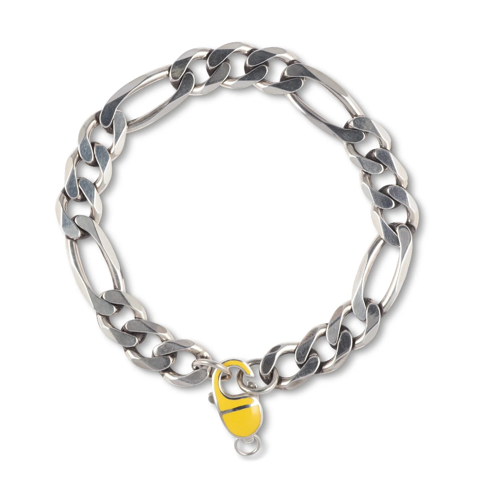 Men's Jewelry Silver bracelet with enamel clasp and large figaro